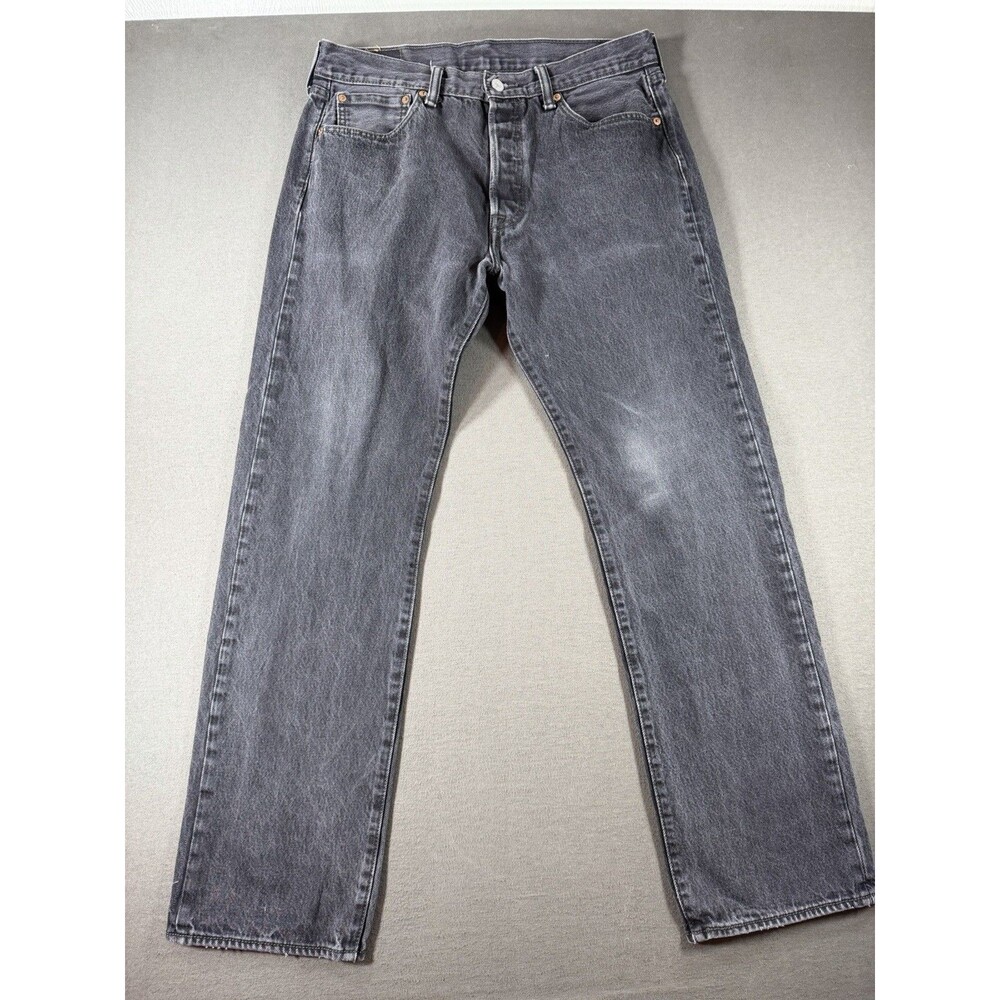 Levis 501 Jeans Men’s 34x32 Black Denim Faded Regular Straight Leg Button Fly